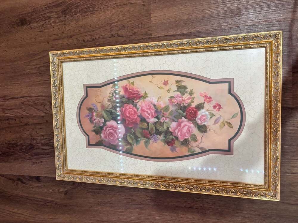 Vintage Home Interiors D. Giacomo Framed Floral Roses Print Ornate Gold Frame